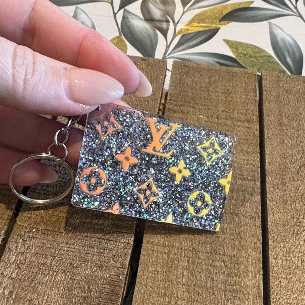 Glitter Monogram Keychain with Orange & Yellow Accents